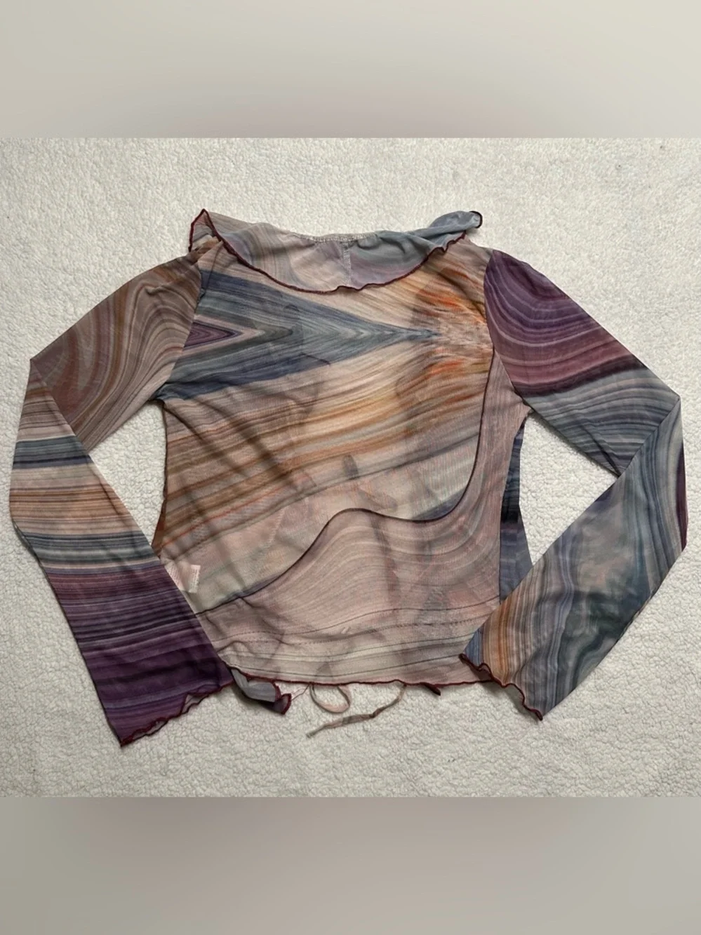 SHEIN Multi-Color Striped Ruffle Tie-Front Sheer Blouse - Picture 7 of 8